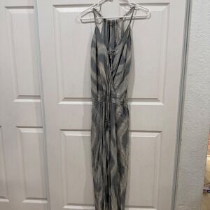 Khush Tie Dye Jumpsuit Blue Grey Rayon Surplice Tassel Boho Small